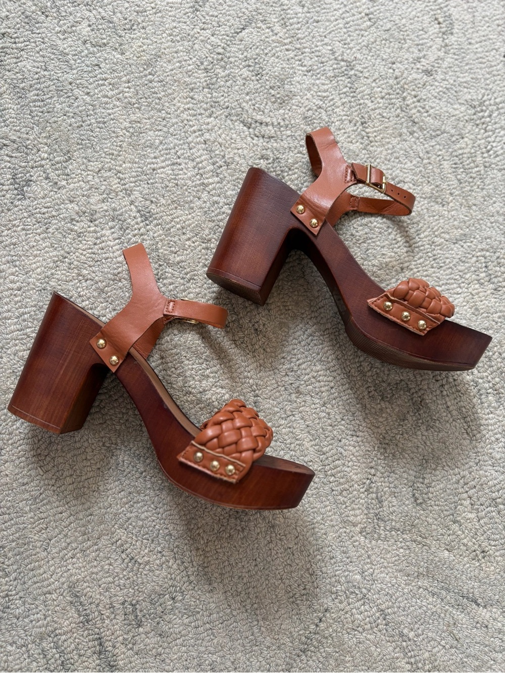 Madden Girl Cabby Cognac Braided Platform Block Heel Sandals Size 8